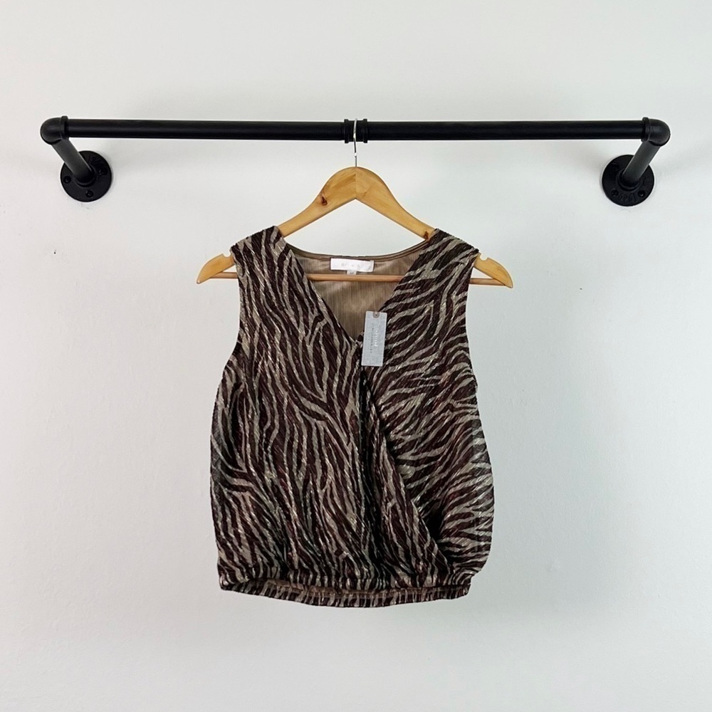 NWT Anthropologie Eri + Ali Kasi Shimmer Faux Wrap Zebra Print Sleeveless Top - Picture 4 of 7